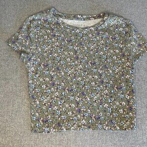 Women's Seriously Soft Baby Tee Green Floral Size XS